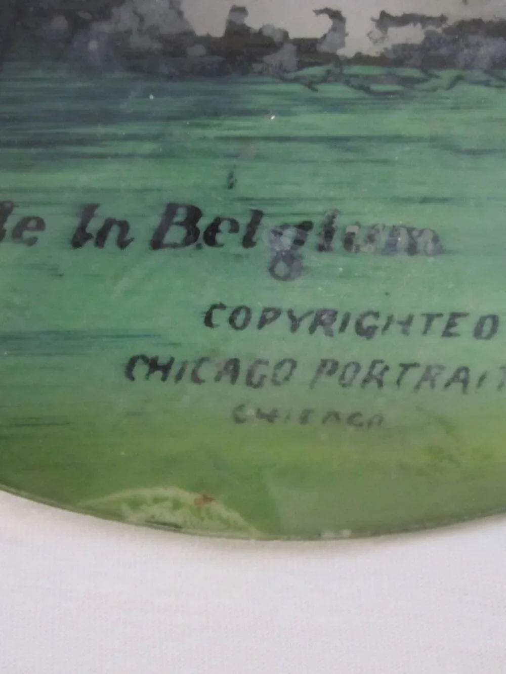 rare 1917 Chicago Portrait : Castle in Belgium, Reverse Painting on Bubble Glass